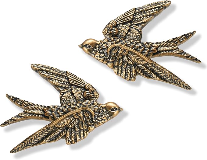 AMOIENSIS Bird Wall Sculpture Art, Set of 2, 4.75 Inch Resin Antique Gold Bird 3D Sculpted Floating Hanging Wall Decoration