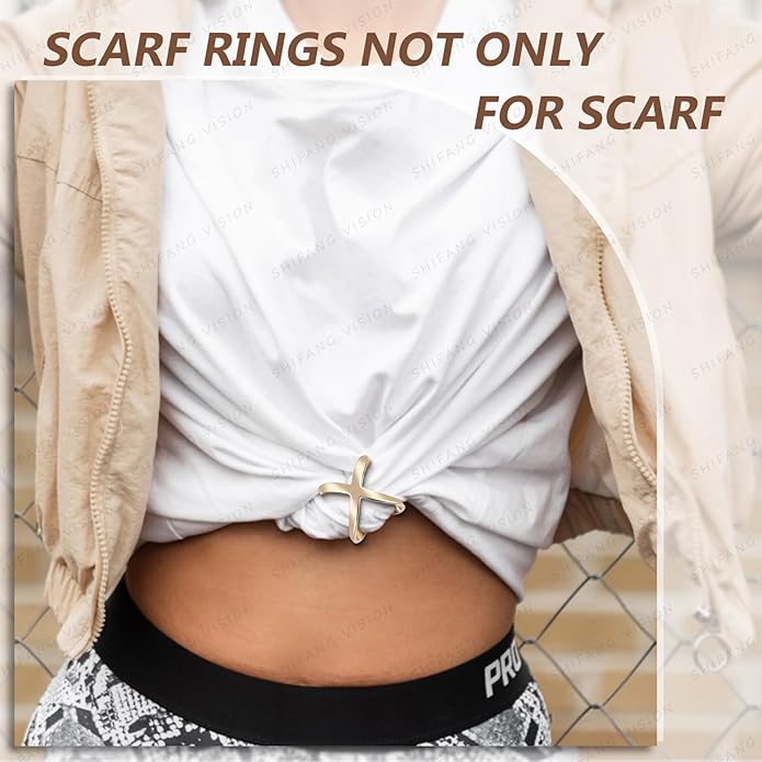 SYWDUDUCLT Scarf Ring for Women's Shawl, Silk Neckerchief, Tshirt, Gold/Sivler, S/M/L, 2 Pcs