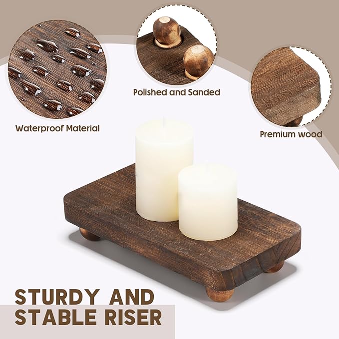 Maitys 3 Pcs Wooden Risers for Display Pedestal Stand Wooden for Decor Farmhouse Vintage Rustic Stackable Kitchen Stand Tray Riser, 3 Sizes(8 x 4.3, 6 x 3.5, 4 x 2.8 in,Brown)
