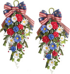 belot Patriotic Red White Blue Swag for Front Door, 20 Inch Patriotic American Memorial Day Floral Teardrop Swags, 4th of July Swag for Indoor Outdoor Farmhouse Decor
