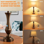 Seealle Touch Lamps for Nightstand, 3 Way Dimmable Table Lamp with USB C+A | bedside brown metal base for bedroom living room touch control LED bulb reading corded