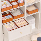 Vegan Leather Drawer Organizers,12 Pack Makeup Storage boxes,Vanity Drawer Luxury upgrade,Bedroom fabric Drawers replacement,bathroom organization and storage Optimal solution