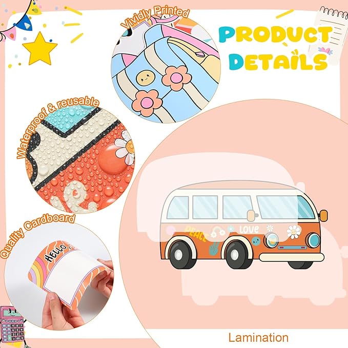 Pajean Welcome to The Crew Bulletin Board Set Groovy Back to School Classroom Decorations Retro Hippie Name Tags Cutouts with Groovy Daisy Borders for Door Wall Chalkboard Decor Preschool Supplies