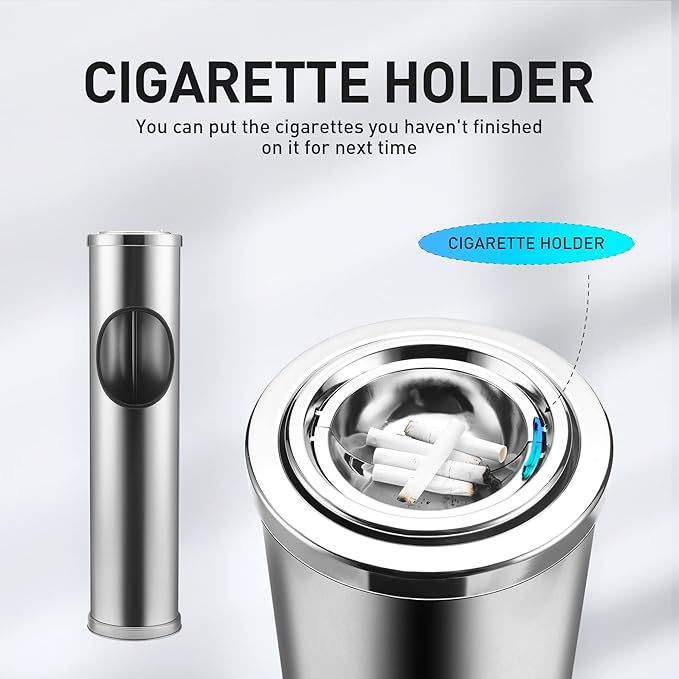 Anfrere Standing Ashtray Outdoor for Patio, Large & Tall Outside Ashtrays for Cigarette Butt Receptacle Disposal, Commercial Metal Smokers Cigar Ash Tray Container with Lid and Trash Can, DN1SR
