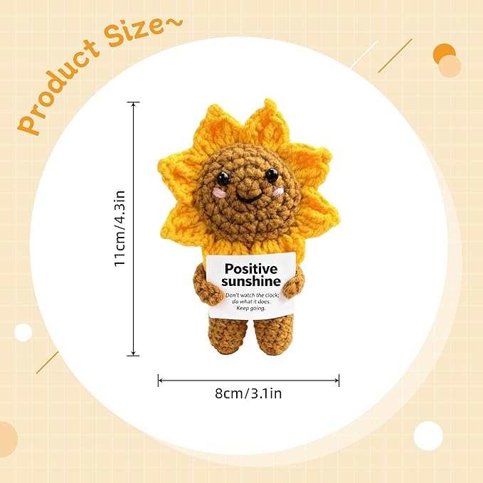 4.5 inch Positive Sun Doll Handmade Knitted Wool Doll with Positive Card Inspiring Gifts for Cheer Up Emotional Support Encouragement Friends