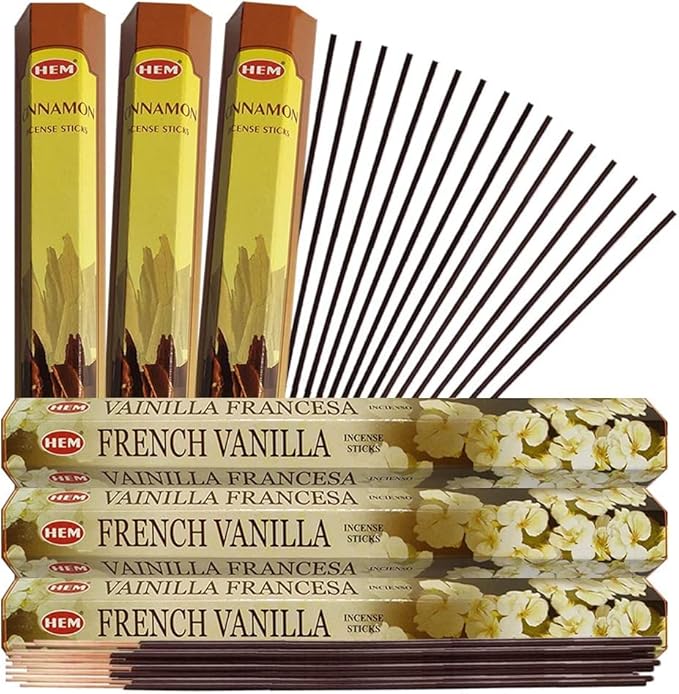French Vanilla Incense Sticks and Cinnamon Incense Sticks with Incense Holder Bundle for Home Fragrance and Spiritual Décor