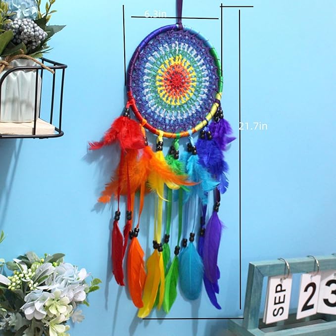 Handmade Dream Catchers Wall Decor,Boho Feather Dreamcatcher with Natural Elements,Unique Home Decor Gift for Bedroom, Living Room (Mixing Color 21.7in)