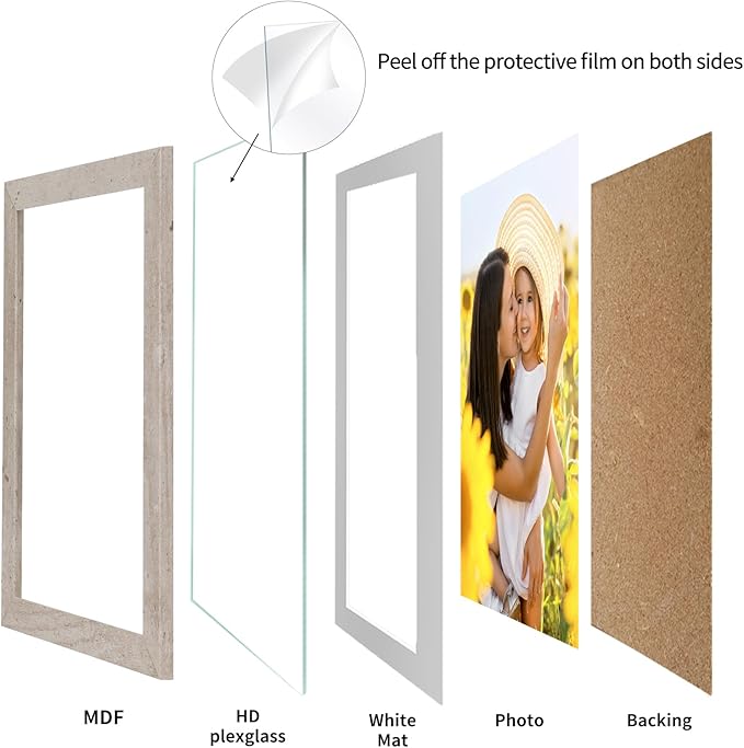 Lyeasw 8x10 Picture Frame Beige Set of 15, Display Pictures 8x10 with Mat or 9x11 without Mat, Multi Photo Frames for Wall or Tabletop