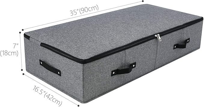 Omygarden Under Bed Storage Bins with Lids, Closet Organizers, Foldable Under-bed Storage Baskets for Sheets, Clothes, Quilts, Sweaters, Wrapping Paper, 35x16.5x7inch, Black Gray, 2PCS