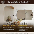 ANDY STAR Rectangle Scalloped Mirror, 24"x40" Matte Black Bathroom Mirror in SUS304 Stainless Steel Metal Frame, Irregular Vanity Mirror with Unique Arched Top Design