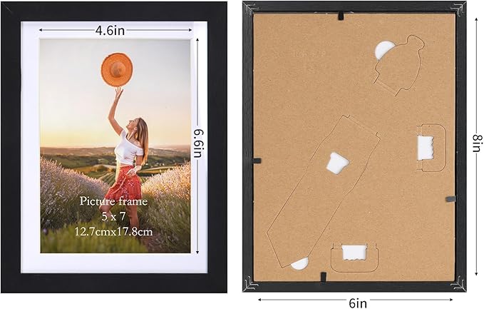 Lyeasw 5x7 Picture Frame Black Set of 15, Display Pictures 6x8 without Mat or 5x7 with Mat, Multi Photo Frames for Wall or Tabletop