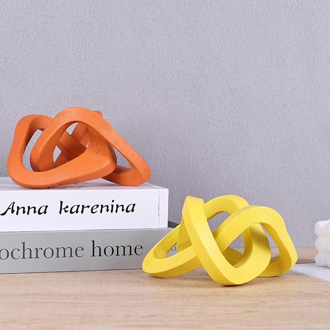 LCCCK Infinity Knot Sculpture Yellow Knot Decor Object, Abstract Knick Knacks Coffee Table Modern Statue, Yellow Sculpture for Home Living Room Table Ornaments and TV Stand Bookshelf Decorative