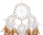 Large Rattan Dream Catchers - Brown Rooster Feather with Luxury Pearl, Multiring, Handmade Dreamcatcher for Bedroom, Dream Catcher for Girls, Dream Catchers for Boys, Dream Catcher Wall Decor