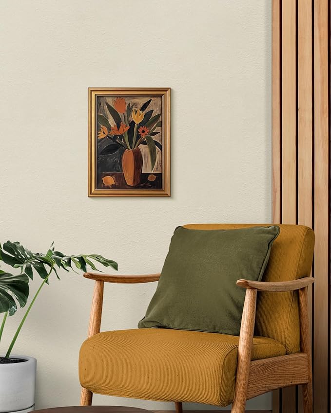 VIYYIEA Vintage Gold Framed Wall Art for Living Room, Flowers Canvas Prints Home Decor, Oil Painting Picture, Bedroom Wall Decor Gifts for Friends or Family -【Tulip and Lemon】-(16L x 12W)