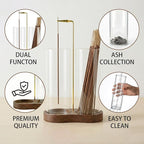 Incense Holder,Wooden Incense Holder for Sticks with 20 Incense Sticks, Anti-ash Incense Burner with Glass Ash Catcher, Wood Incense Holder 20 Stick (2 Glass Ellipse Base)