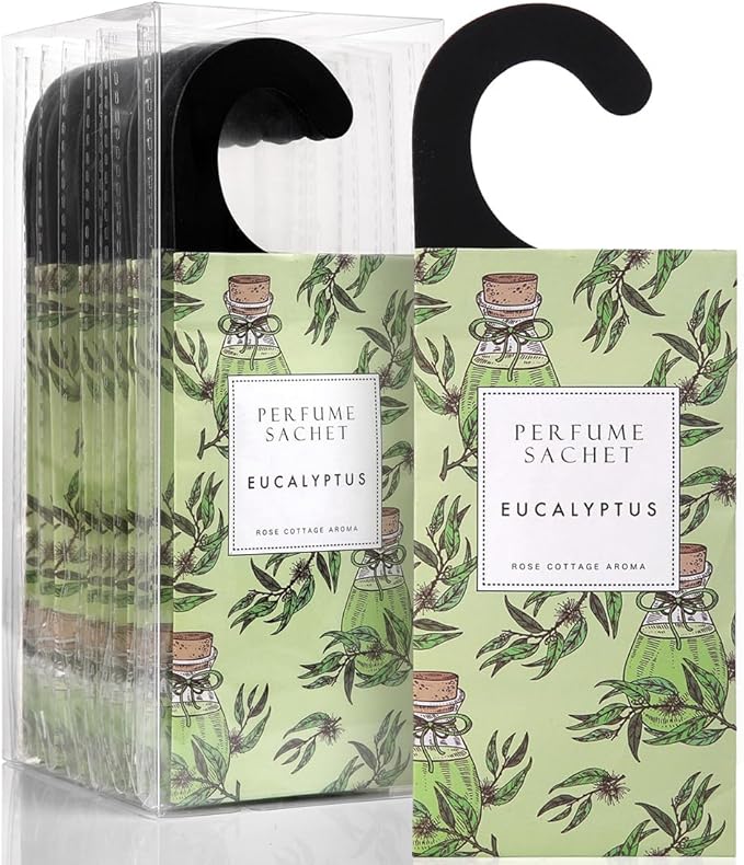 ROSE COTTAGE Large 12 Packs Eucalyptus Hanging Closet Deodorizer Air Freshener Long Lasting Scented Sachets Smell Goods for House