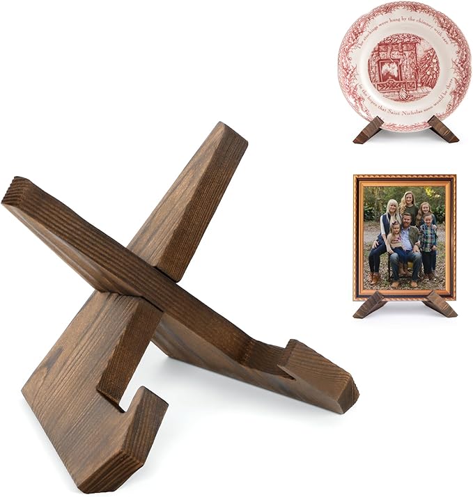 ANBOXIT 4.5 Inch Plate Stand Display - Wooden Picture Frame Holder, Decorative Table Top Easel