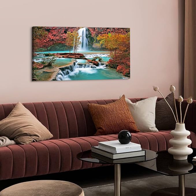 Tropical Forest Wall Art Nature Mountain Pictures Wall Decor for Living Room Bedroom Waterfall Landscape Canvas Prints Posters Tree Fall Scenery Paintings Modern Autumn Artwork Home Decorations 24x48”