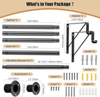 Closet Rod, 16 to 75 Inch Heavy Duty Adjustable Clothes Rod for Hanging Clothes and Heavy Duty Clothes Rod Bracket Rods Support (The Shelf NOT Included) (Black)