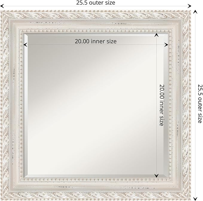 Amanti Art White Wall Mirror 26x26 Opera Off White Square Bathroom Mirror for Wall Decor Living Room, Medium Traditional Wood Frame, Hangs Horizonally and Vertically, Bathroom Decor, Beveled Edge