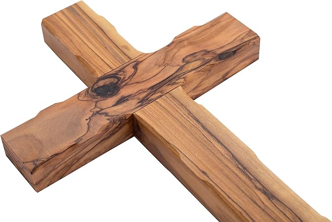 Hand Made Olive Wood Cross (Plain 10 Inch) - Wall Hanging Art Décor Straight Simple Wooden Cross, Flat Solid Cross From Jerusalem Where Jesus Crucified and Rose on the 3rd Day-By Olive Wood Gifts Shop
