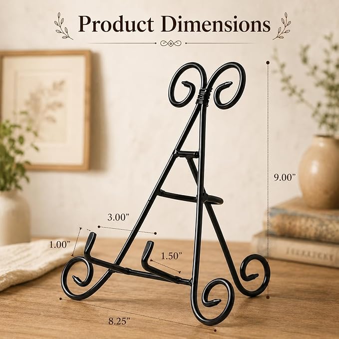 HUJI Sturdy Iron Display Stand Holder for Home Kitchen Decoration Platters, Pictures, Frames and Books. (1, 9")