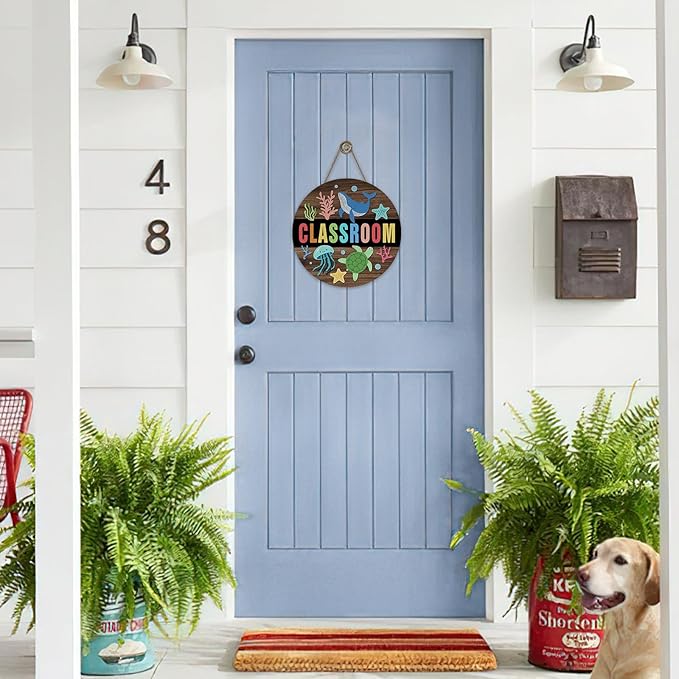 Nautical Classroom Front Door Sign, Back to School Beach Coastal Wood Plaque Hanger Nursery Preschool Elementary Home Decor, Ocean Wooden Wreath Wall Hanging Decoration Teacher Supply Gift