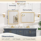 Keonjinn Gold Bathroom Vanity Mirror 24 x 32 Inch, Rectangular Wall Mirror, Aluminum Alloy Metal Frame Rectangle Modern Farmhouse Mirrors, Square Corner Framed Mirrors for Bathroom Sink