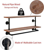 Clothes Rack 42in, 2 Tier Wall Mounted Garment Rack with Real Wood Shelf, Heavy Duty Hanging Clothes Rack, Multi-Purpose Hanging Rod, Space-Saving Closet Storage