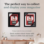 Creative Picture Frames 10 x 13 Magazine Frame with Full-Strength Glass, Holds Up To A 1/4" Thick Media with Installed Hangers for Easy Mounting, 11x14 Black Frame with Black Mat
