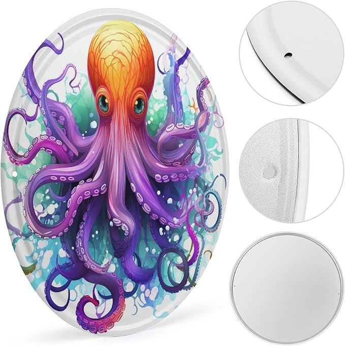 Wall Picture, with Colorful Octopus Printed Circular Iron Hanging Picture,Wall Art Decor,Home for Bedroom Living Room Bathroom Decor,Iron Painting 11.8X11.8 in