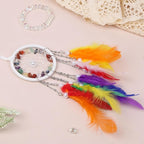 Pretty Jolly Crystal Stone Small Dream Catchers Rainbow Feathers Mini Dreamcatchers with Beads for Cars Rear View Mirror Hanging Decoration Good Luck Travel Charm Bedroom Ornaments for Women Girls