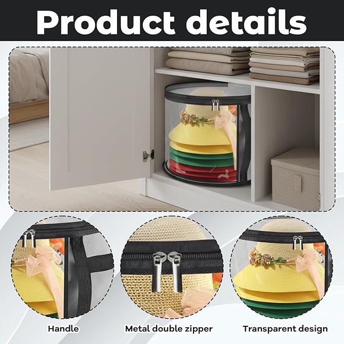 2-Pack Hat Organizer Box for Cowboy Hat Storage,Hat Boxes for Women Storage,Classic Black and Grey