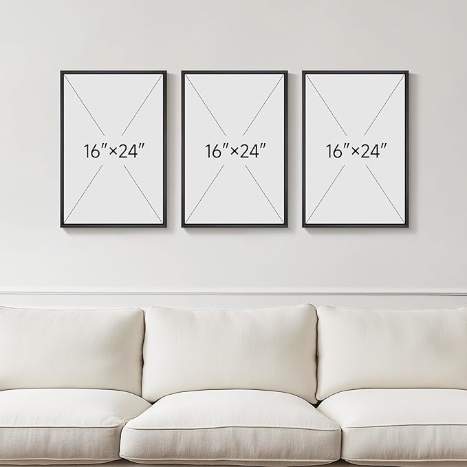 Framed Neutral Abstract Wall Art, Set of 3 Modern Canvas Prints Paintings Artwork for Walls, Minimalist Black and Beige Pictures for Living Room Hallway Stair Bedroom Office Wall Decor 16x24 Inch