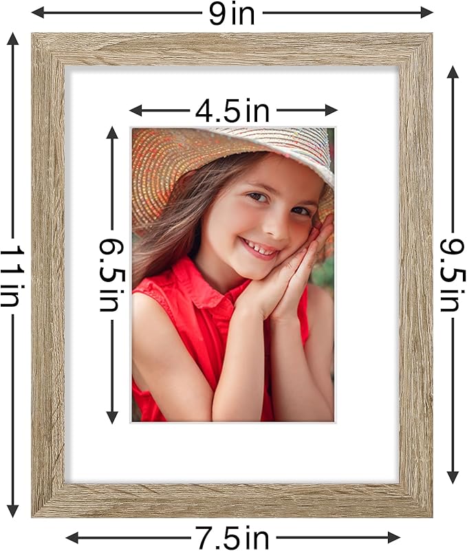 Vittanly 8x10 Picture Frames Set of 9, Shatter Resistant Plexiglass, Display 5x7 Pictures with Mat or 8x10 without Mat, Photo Frames for Wall or Tabletop, Engineered Wood, Light Wood
