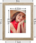 Vittanly 8x10 Picture Frames Set of 9, Shatter Resistant Plexiglass, Display 5x7 Pictures with Mat or 8x10 without Mat, Photo Frames for Wall or Tabletop, Engineered Wood, Light Wood