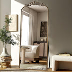 Dewfig Arched Full Length Mirror, 71"x28" Full Body Mirrors with Carved, Floor Mirror for HomeDecor, Standing/Halling Large Wall Mirror for Bedroom, Living Room, Cloakroom, Bronze, Retro Style