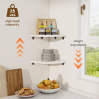 Fun Memories Corner Shelf Wall Mount, Solid Oak Wood Floating Corner Shelves with Cable Hole, 8.5in Rustic Design for Bedroom, Bathroom, Kitchen, Living Room (White, 1 Pack)