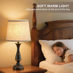 Luvkczc Touch Table Lamps Set of 2, 22" Tall Bedside Lamps with Dual USB A Ports, Dimmable Nightstand Lamps for Bedroom, Living Room, Office, Black Lamps with Beige Lampshade, Bulb Included
