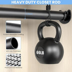 Closet Rods for Hanging Clothes, 17 to 99 Inch Stepless Adjustable Closet Rod, 1.3 Inch Diameter Metal Heavy Duty Closet Hanging Rod for Closet Wardrobes Laundry RV, Black