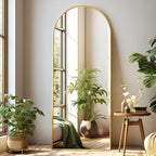 Dewfig Arched Full Length Mirror, 64"X21" Large Floor Mirror, Full Body Mirrors for Leaning or Hanging, Standing Mirrors for Bedroom, Living Room,Dressing Room, Aluminum Alloy Frame, Gold
