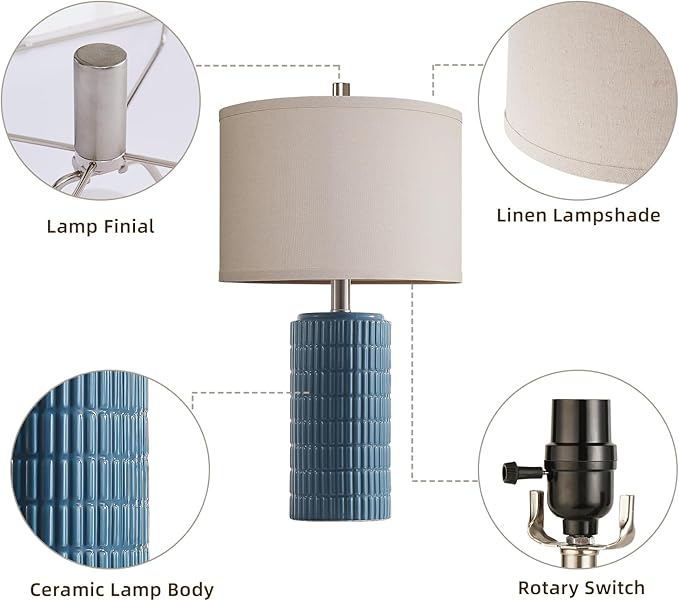 AIEAMPDO 23" Set of 2 Farmhouse Ceramic Table Lamps for Living Room | Rustic Nightstand Lamps For Bedroom, Office, Dorm And Hallway, 2 LED Bulbs Included