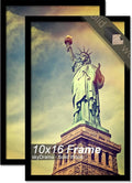 100% Solid Wood 10x16 Picture Frame Set of 2, Black Frame for 10 x 16 Inch Picture Poster Photo, Light Weight 10 by 16 HQ Matte Black Frame for Wall - 2 Pack/Black/10 x16