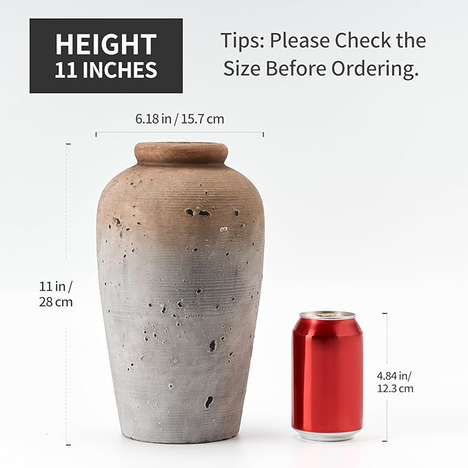 Emotionally Grounded Vase, Vaseking Large Ceramic Rustic Vase, 11 inch Minimalist Decorative Farmhouse Tall Vases for Home Decor, Living Room, Enterway, Table Decoration, Brown