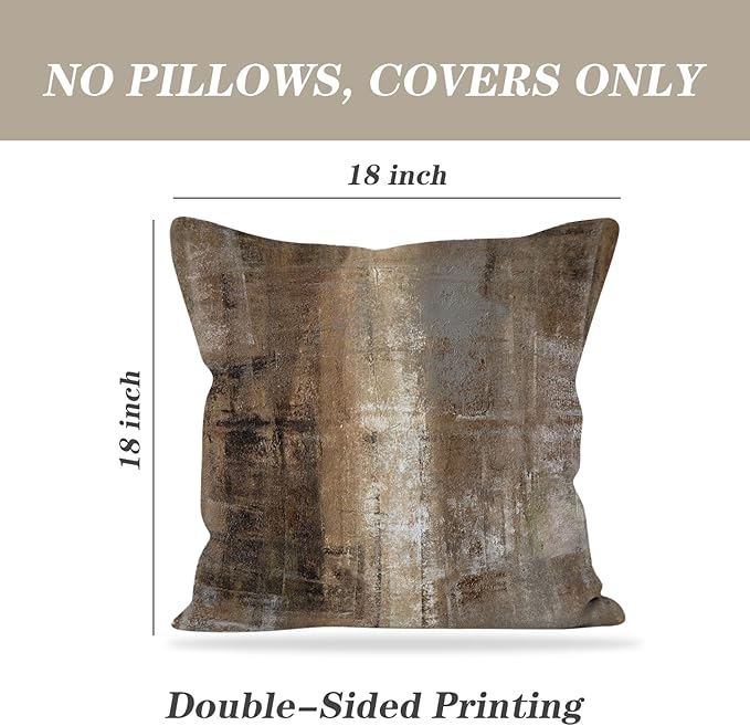 Taupe Abstract Art Artwork Pillow Cover, Gallery Modern Decorative Throw Pillows Cushion Cover for Bedroom Sofa Living Room 18 x 18 Inch Set of 2