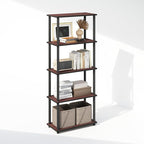Furinno Turn-N-Tube Book Shelf, 5-Tier Bookshelf, Bookcase with Multipurpose Compact Display Rack, 11.6 x 23.6 x 57.4, for Living Room, Bedroom, Home Office, Dark Cherry/Black