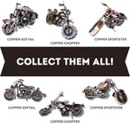 Trebisky Metal Motorcycle Sculpture (Copper Softail) – Vintage Scrap Art Desk Decor for Office & Home, Unique for Dad, Men, Father, or Biker Enthusiasts