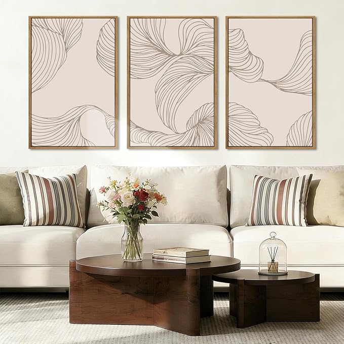 BINCUE Framed Neutral Beige Wall Art Modern Abstract Wall Decor Neutral Minimalist Artwork Modern Beige Wall Paintings Elegant Modern Art Prints for Living Room Bedroom Office 16x24 Inches Set of 3 Gift