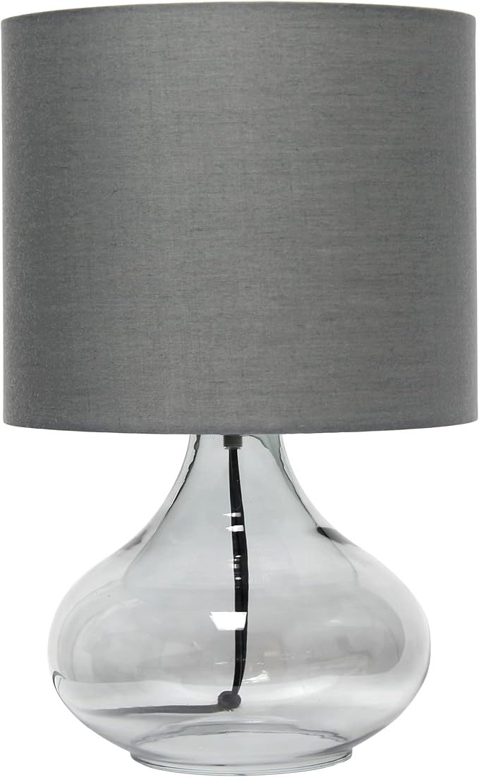 Simple Designs LT1210-SMG 13.75" Contemporary Curved Glass Table Lamp, Smoke Gray with Gray Shade