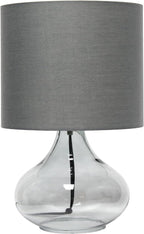 Simple Designs LT1210-SMG 13.75" Contemporary Curved Glass Table Lamp, Smoke Gray with Gray Shade